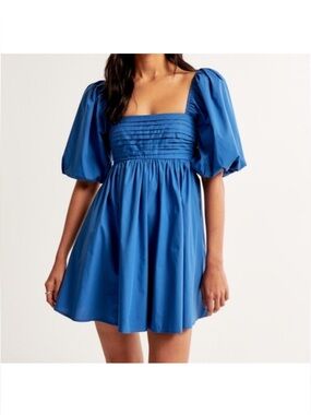 Abercrombie & Fitch Emerson Poplin Puff Sleeve Mini Dress Blue
